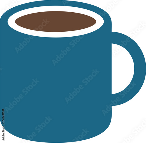 Coffee mug displays a bold blue surface with a rich brown interior filling.