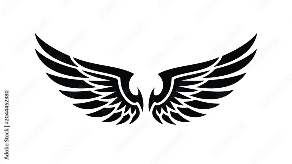Fototapeta premium A black and white illustration of a pair of wings spread wide