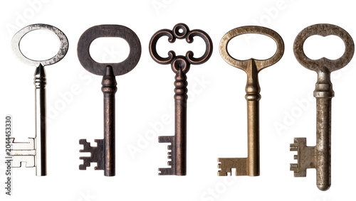 Foto Five antique skeleton keys with ornate bow and metal bits