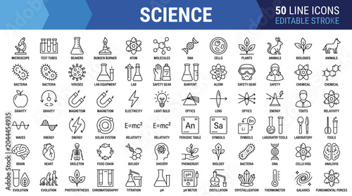 Фотография Science line icons set, 50 laboratory and chemistry vector symbols, editable str