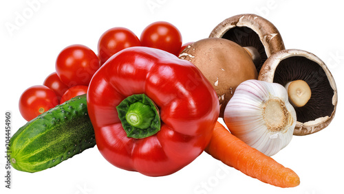 Cuadro en lienzo Red bell pepper tomatoes cucumber carrot garlic, and mushrooms