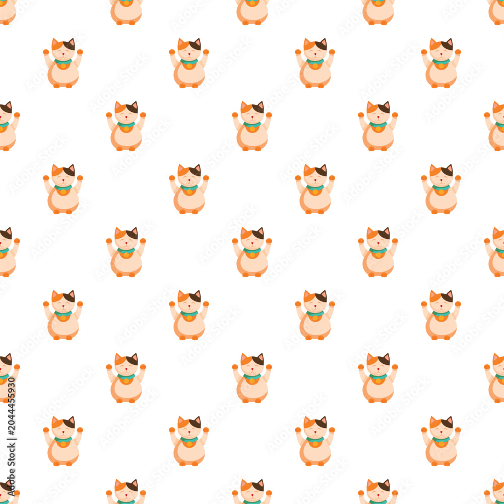 Fototapeta premium Japanese lucky cat maneki neko beckoning fortune in a cute seamless repeat pattern
