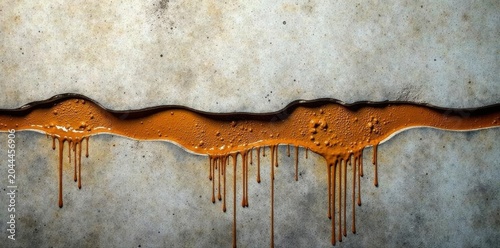 Close-up, layered cement wall; prominent brown water leakage marks , texture, wall