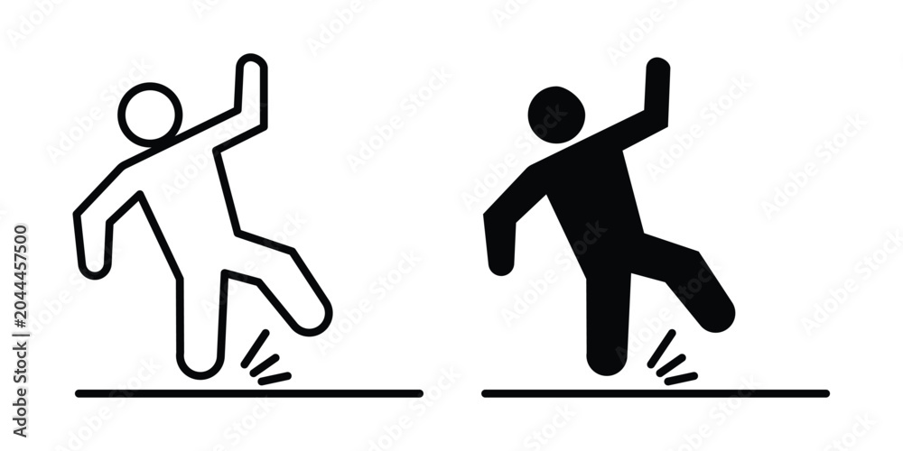 Fototapeta premium Slippery floor icon lineart style, silhouette flat icons