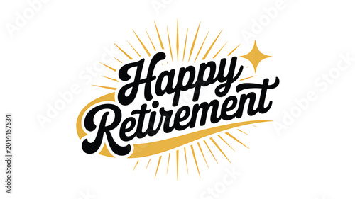 happy retirement text with sunburst vector illustration