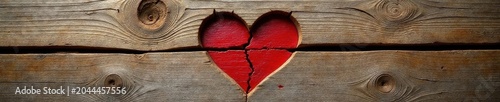 Deeply etched broken heart on ancient wood, sun-bleached , sorrow, time
