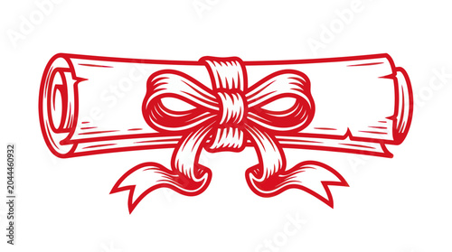 Obraz na plátně Red Scroll Tied with Ribbon Bow, Diploma Certificate Award Document