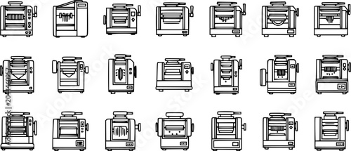 Foto Food  Kitchen Appliances Black and White Line Art Icons Set: Pasta Makers, Noodl
