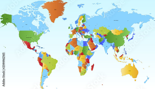 World map. Color modern vector map. Silhouette map.