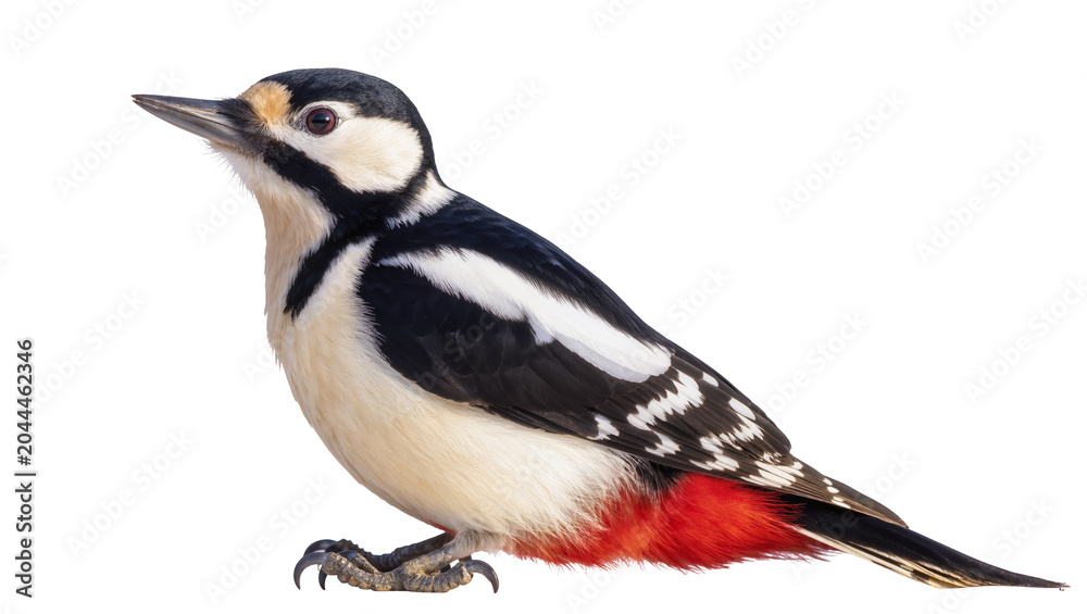 Obraz premium Great Spotted Woodpecker bird with red rump and white markings
