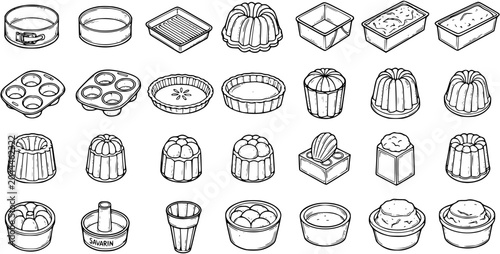 Принти на полотні Food Industry Baking Molds and Pans Line Art Icons Set