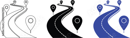 Road map pin icon vector illustration set route location symbol concept.