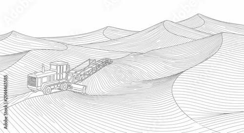 Tableau sur toile Grader Machine Leveling Desert Dunes with Contour Lines Effect