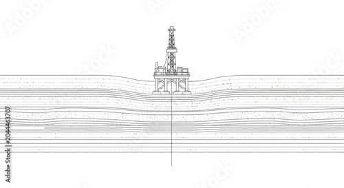 Schilderij op canvas Offshore Oil Rig Drilling Platform Geological Strata Cross-Section