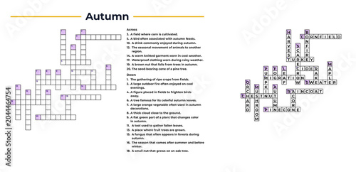 A crossword puzzle for adults with words and hints on an autumn theme