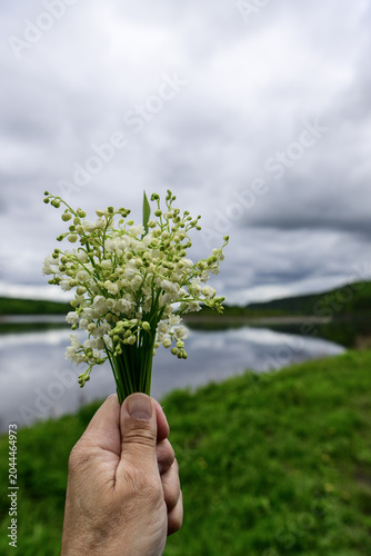 Bouquet of lily-of-the-valley in hand