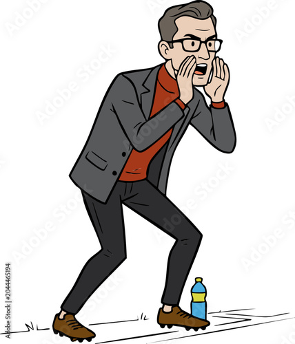 Soccer Coach Shouting Instructions – Intense Sideline Action Moment