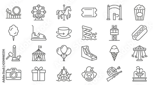 Fotografija Amusement park icon set roller coaster ferris wheel and carnival symbols