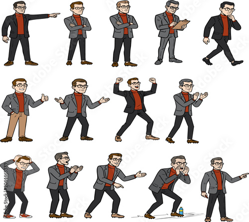 Football Coach Sideline Action Set – Manager Gestures, Strategy, Emotion and Leadership Vector Pack