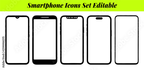 Smartphone Mockup Set – Realistic 3D Mobile Phone Models with Transparent Screen and Front View Display