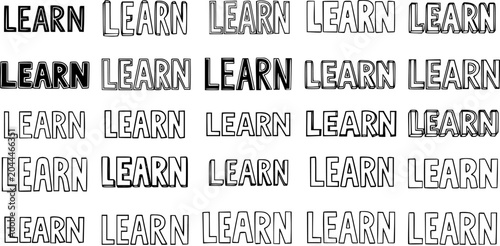 Fotografie Black and White Line Art Seamless Pattern of the Word LEARN Repeated
