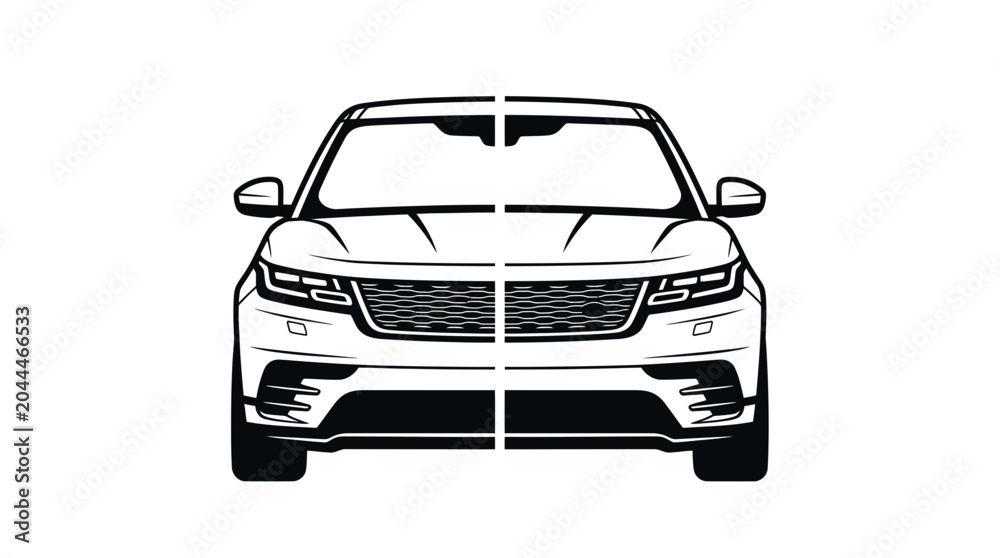 Obraz premium Modern SUV Front View Line Art Vector Icon