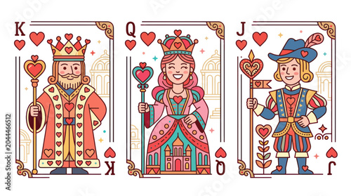 Photos King, Queen, Jack of Hearts Playing Cards - Royal Flush Illustration