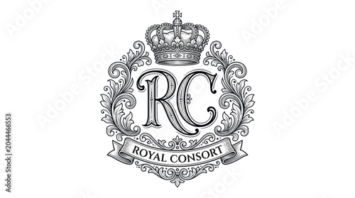 Royal Consort Monogram Emblem with Crown and Ornate Filigree