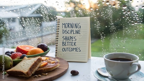 Morning Discipline Shapes Better Outcomes Written on Notebook