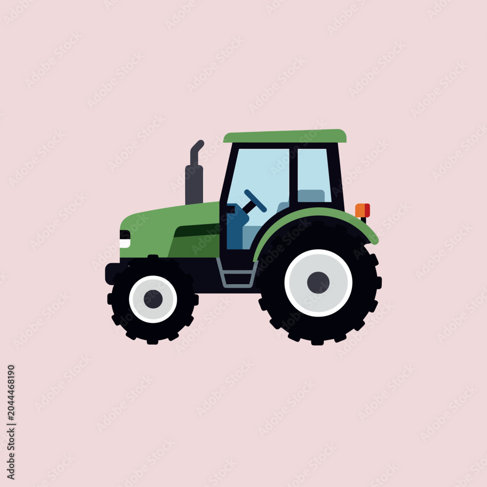 Naklejka premium A green tractor illustration on a light pink background, simple and clean
