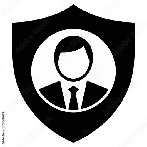 Vector graphic of a protected identity with a shield and suit illustration