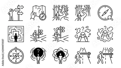 Quadro su tela Conceptual icons depicting decision making and uncertain paths