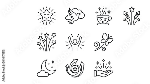 Tableau sur toile Collection of line art icons illustrating concepts of celebration and happiness