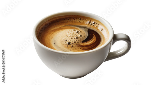 Tableau sur toile White ceramic cup filled with hot coffee and crema