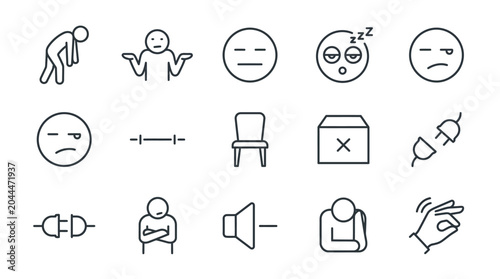 Foto Set of various simple outlined icon designs depicting emotions and symbols