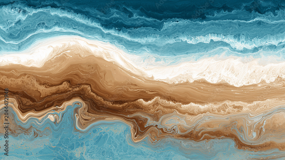 Obraz premium Elegant Coastal Abstract with Blue Waves and Sand Tones.