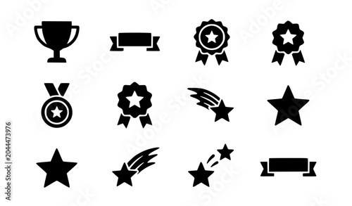 Konstfotografi Minimal reward glyph icons black white trophy medal badge vector illustration