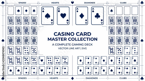 Bild auf Leinwand Casino Card Master Collection - Complete Gaming Deck Vector Line Art