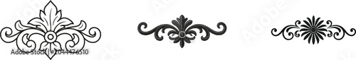 A detailed Renaissance botanical motif with a central rosette and symmetrical vine scrolls, rendered in high-contrast vector art against a stark white background