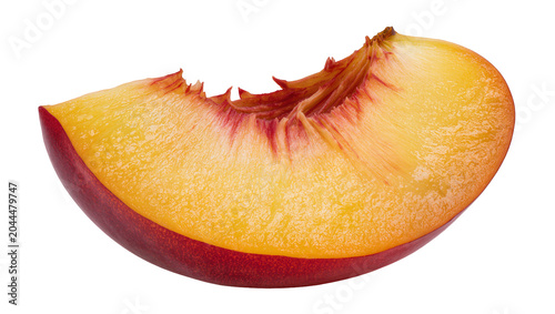 Bild auf Leinwand Slice of ripe nectarine with red skin and yellow flesh