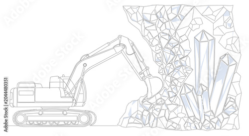 Billede på lærred Excavator digging into crystal formation, resource extraction concept illustrati