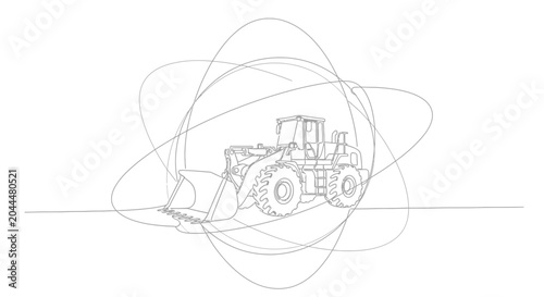 Billede på lærred Construction Loader Machine Line Art with Abstract Orbiting Circles