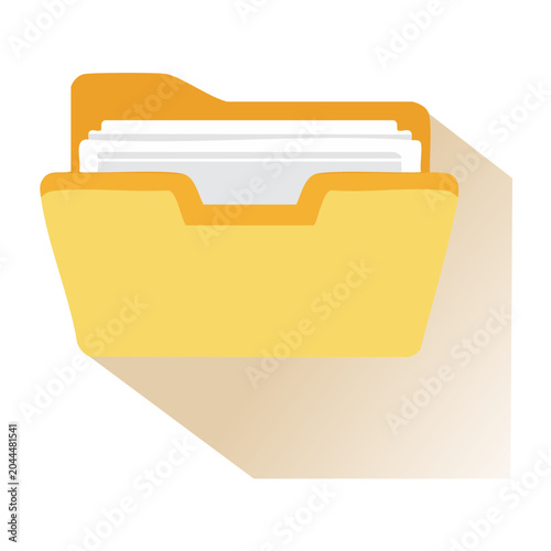 Yellow folder with documents in flat design style