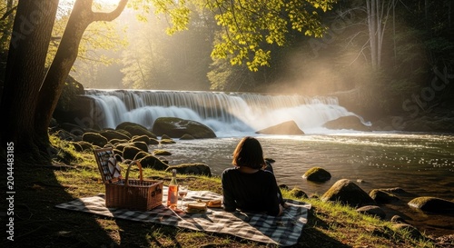 Serene Waterfall Picnic - Natures Embrace.