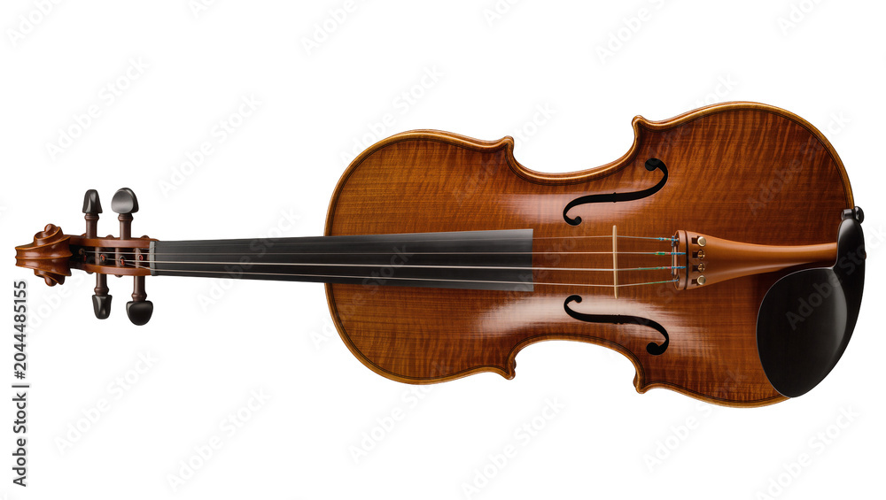 Fototapeta premium Wooden violin with dark fingerboard and tuning pegs