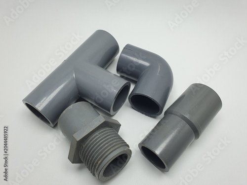 Cuadro en lienzo PVC pipe fittings collection: tee, elbow, and threaded adapters