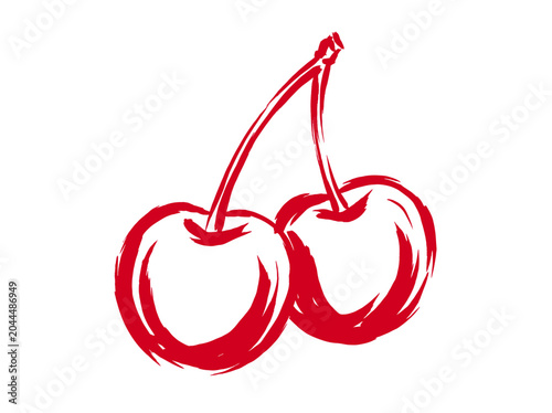 Принти на полотні Red cherries brush stroke illustration