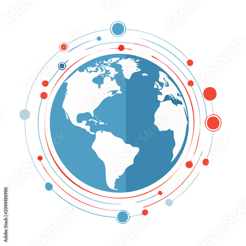 Flat design Earth globe with orbiting network connections