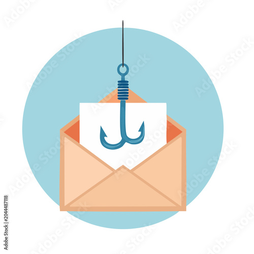 Phishing hook in envelope illustration