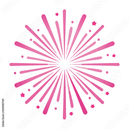 Pink firework explosion with stars and sparks on white background